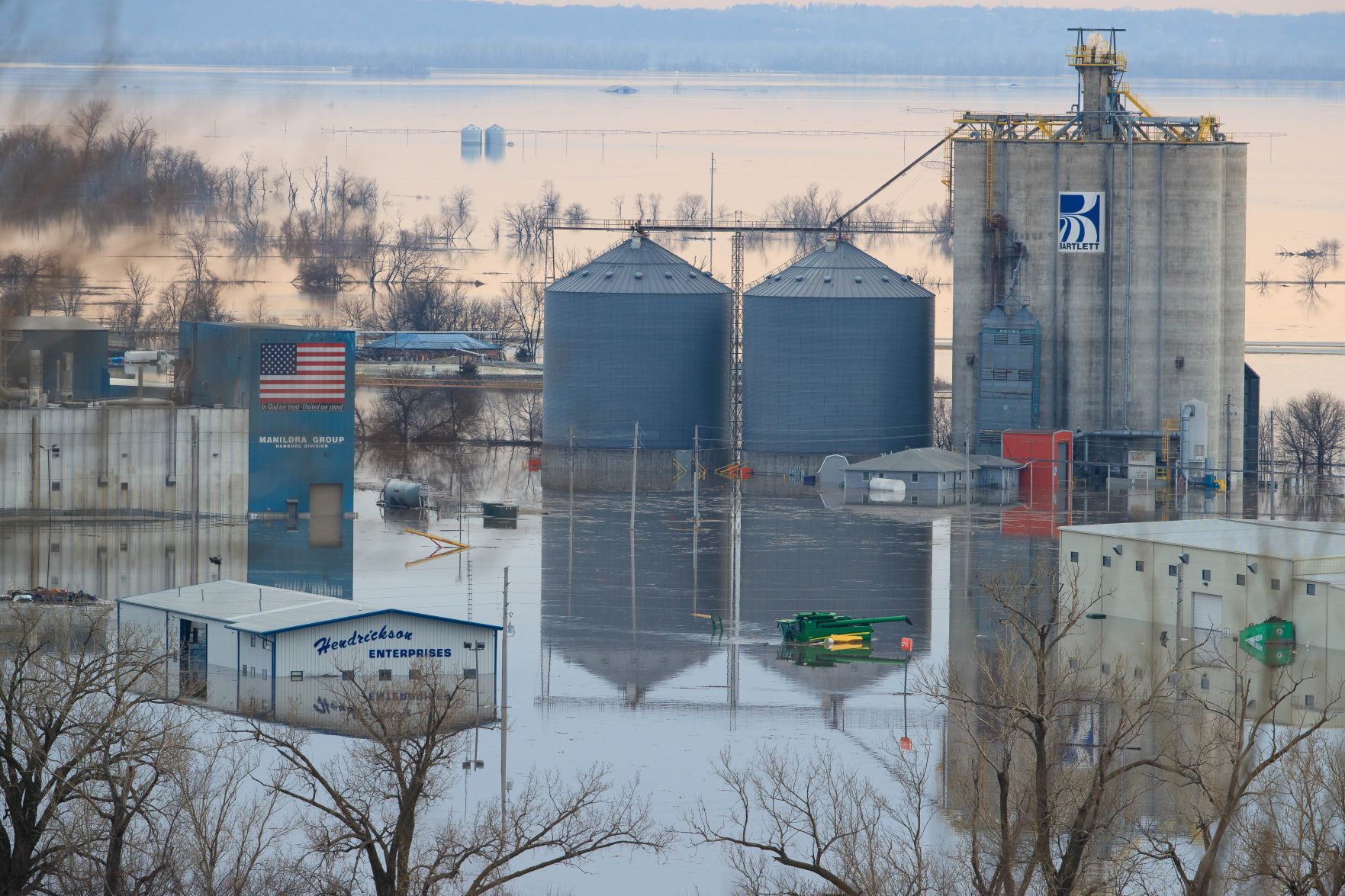 Businesses on the southwest side of Hamburg, Iowa, were flooded from the waters of the Missouri River.